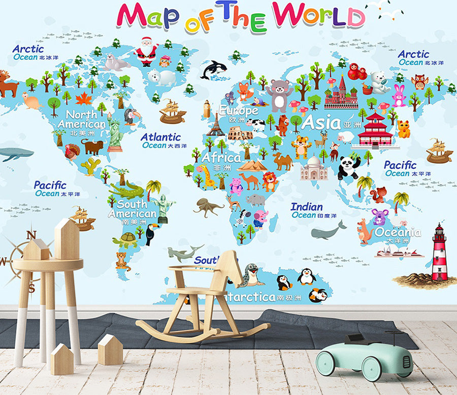 3D Animal Map WC496 Wall Murals