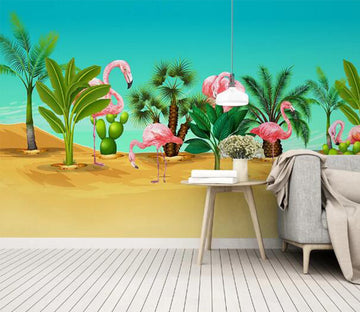 3D Cactus Flamingo WC1057 Wall Murals