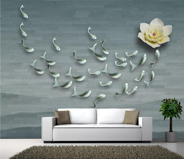 3D Lotus Fish WC548 Wall Murals