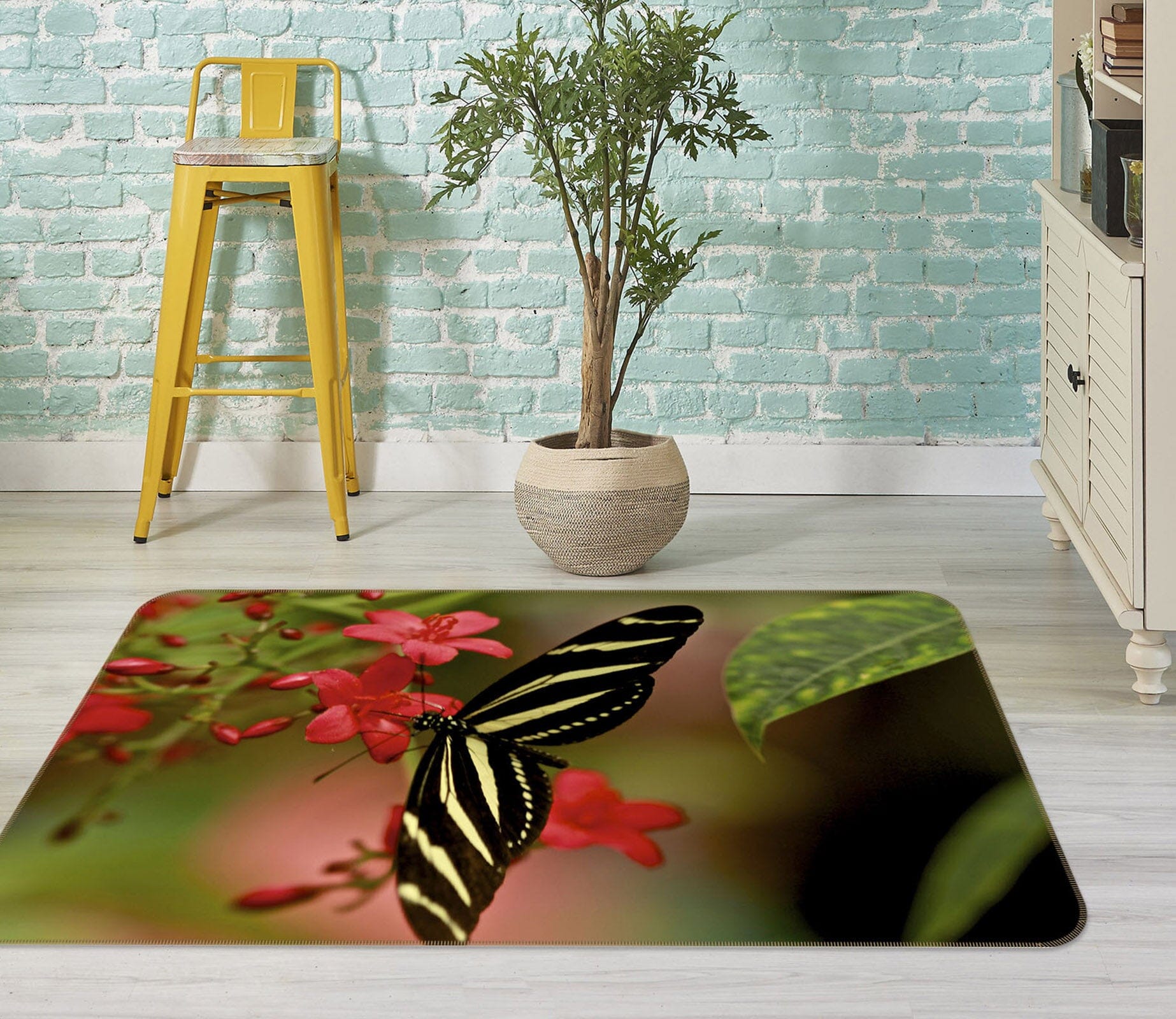 3D Zebra Longwing Butterfly 1133 Kathy Barefield Rug Non Slip Rug Mat Mat AJ Creativity Home 