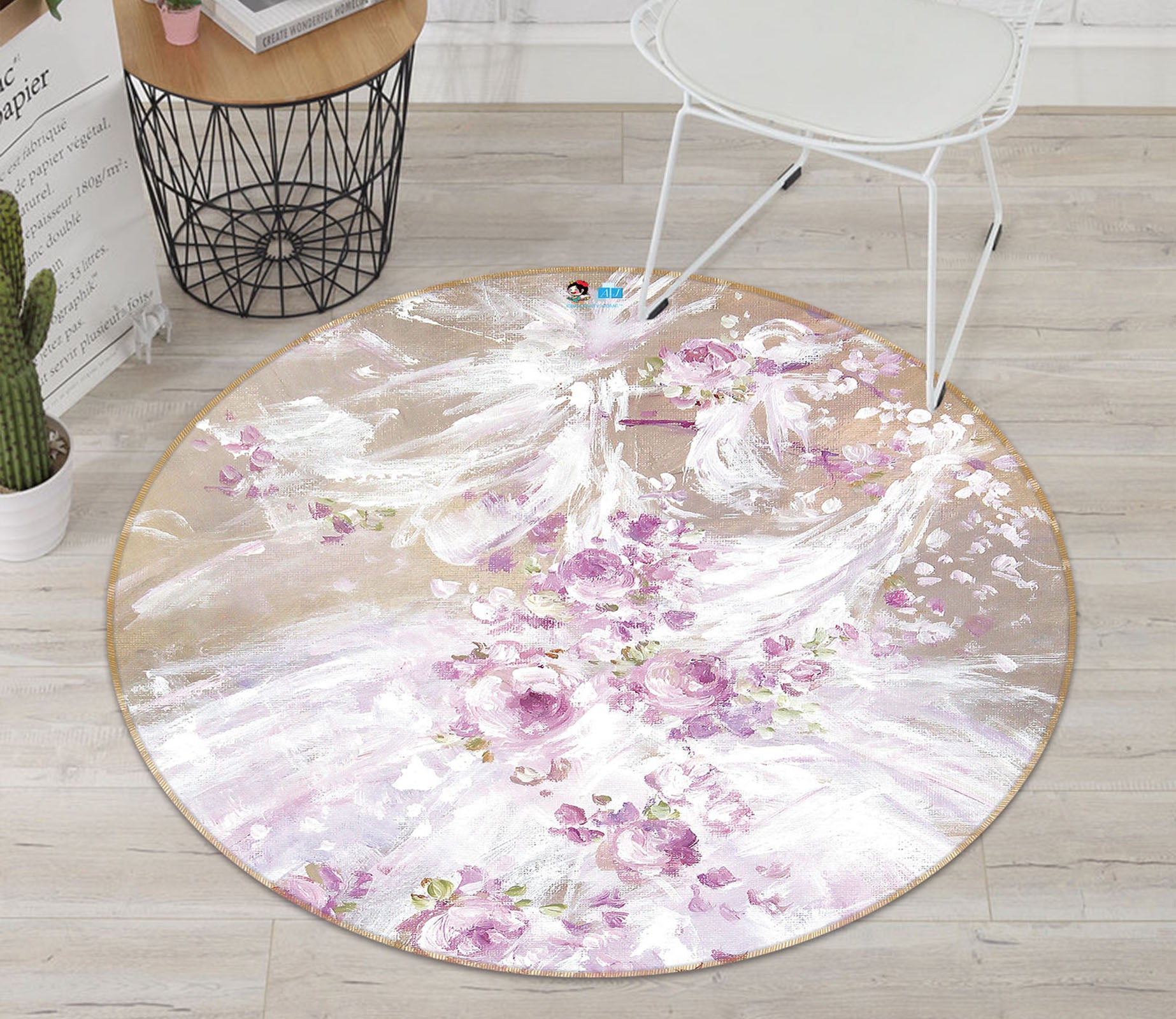 3D Flowers Dress 2004 Debi Coules Rug Round Non Slip Rug Mat