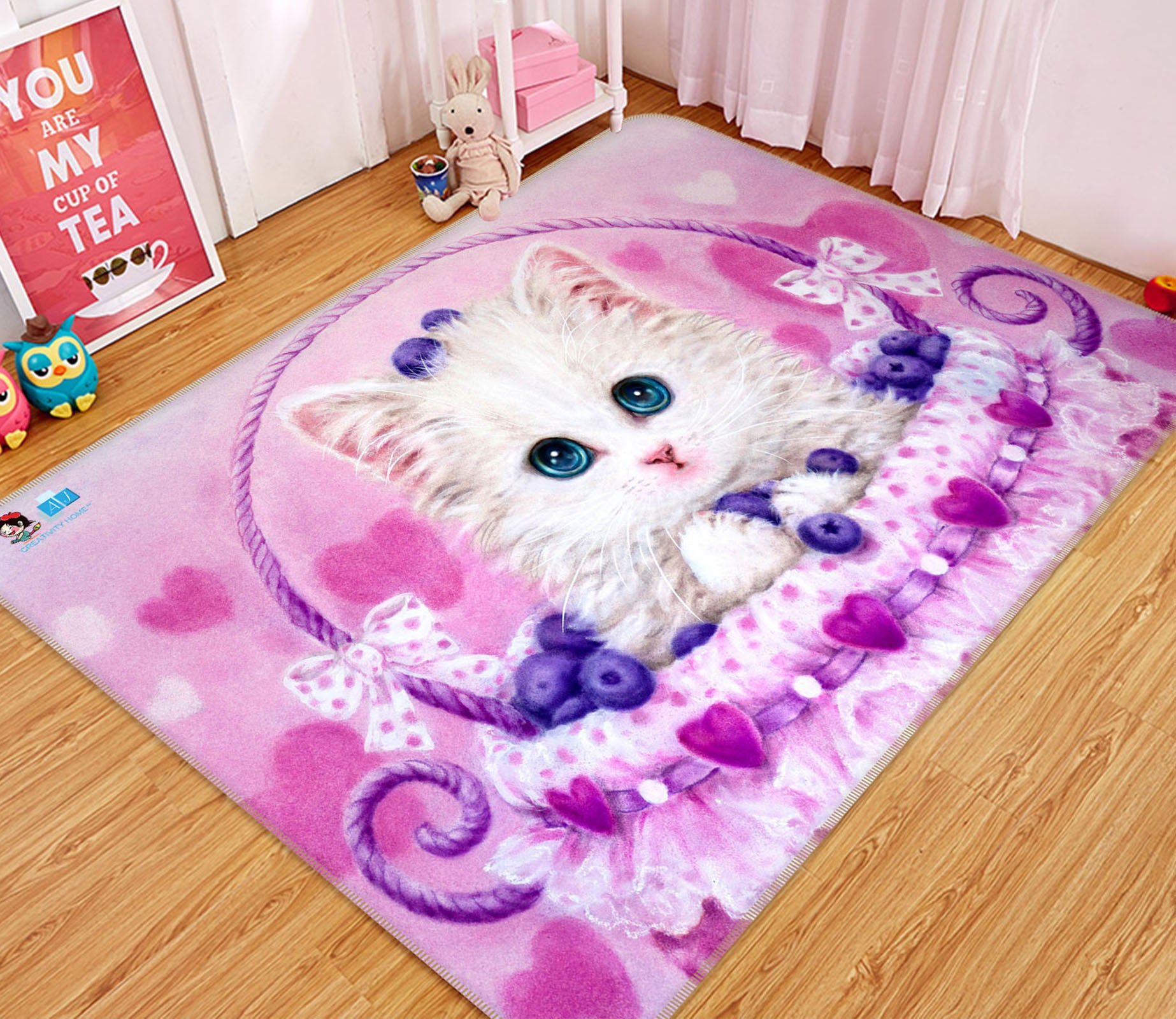 3D Blueberry Cat 5613 Kayomi Harai Rug Non Slip Rug Mat