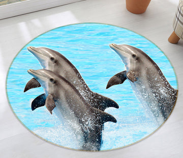 3D Three Dolphins 38020 Animal Round Non Slip Rug Mat