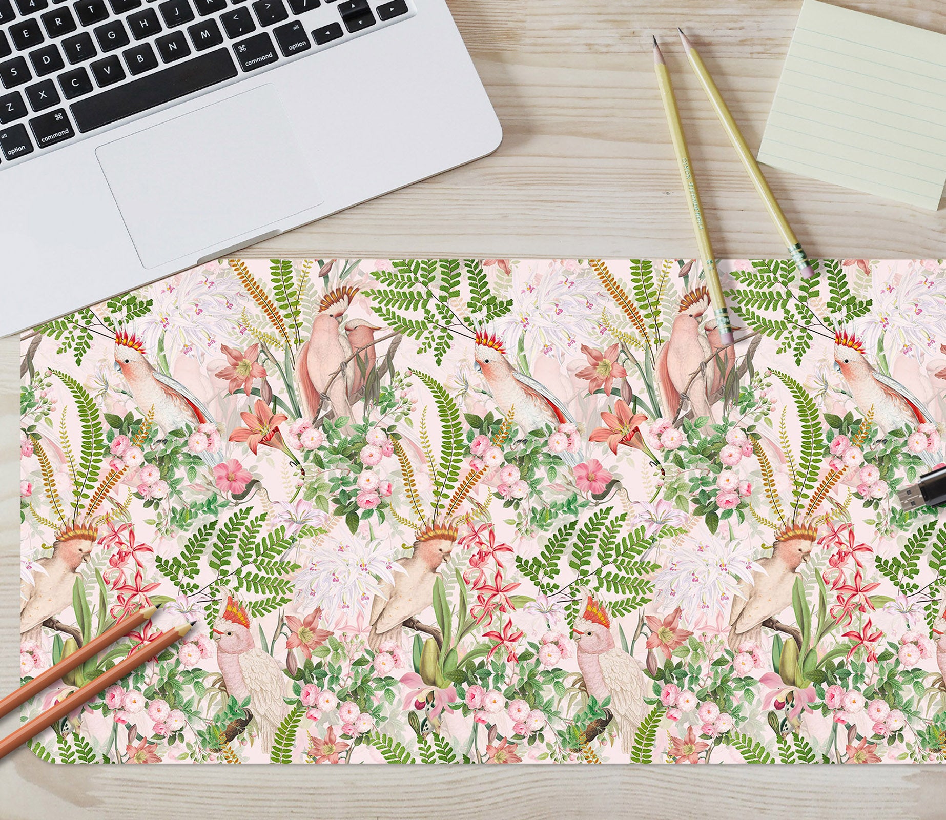 3D Pink Flowers Bush Bird 120163 Uta Naumann Desk Mat