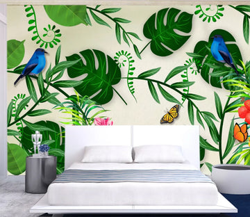 3D Blue Bird Leaf WC818 Wall Murals