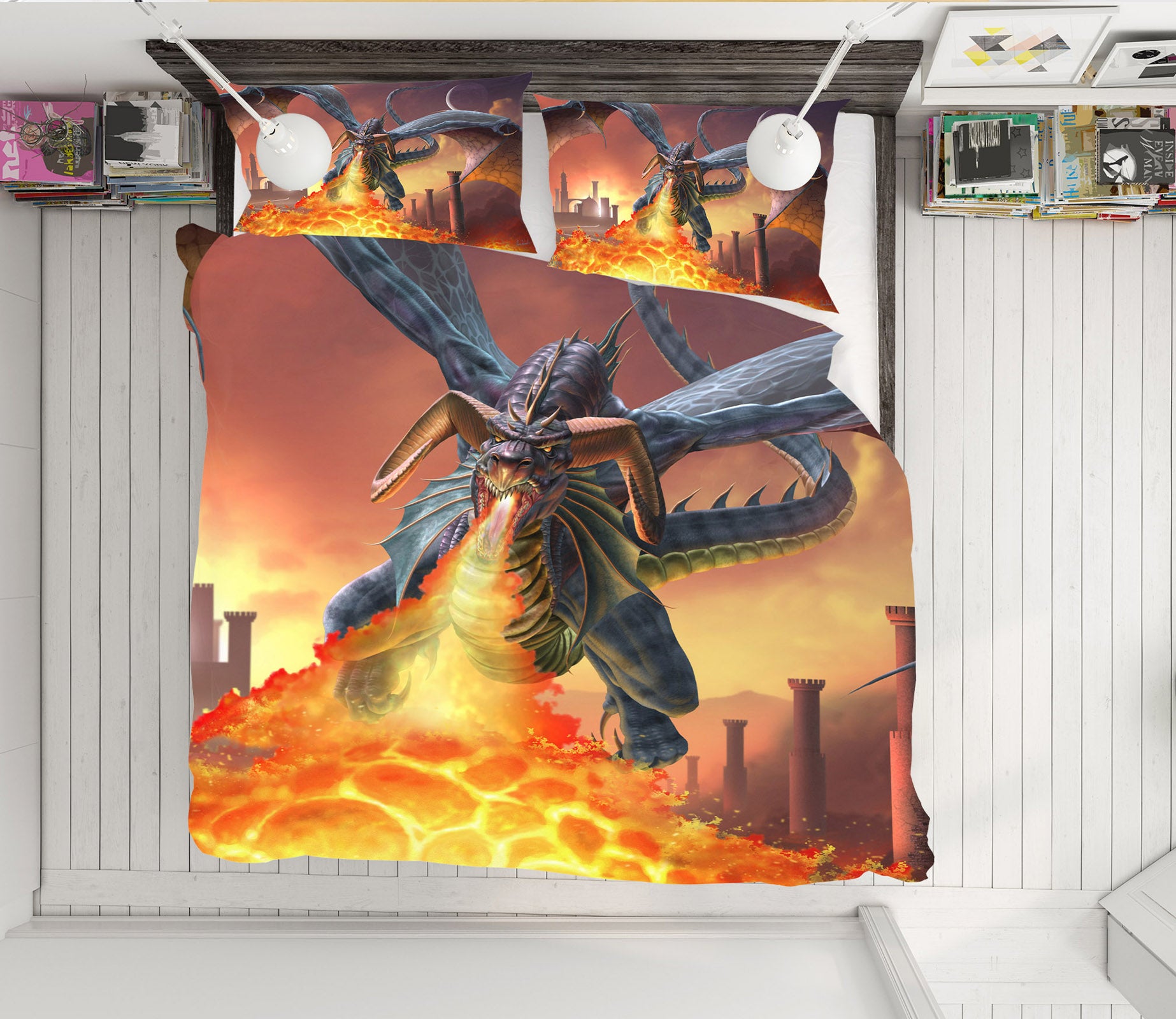 3D Flame Dragon 4076 Tom Wood Bedding Bed Pillowcases Quilt