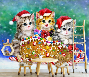 3D Christmas Hat Cat 5417 Kayomi Harai Wall Mural Wall Murals