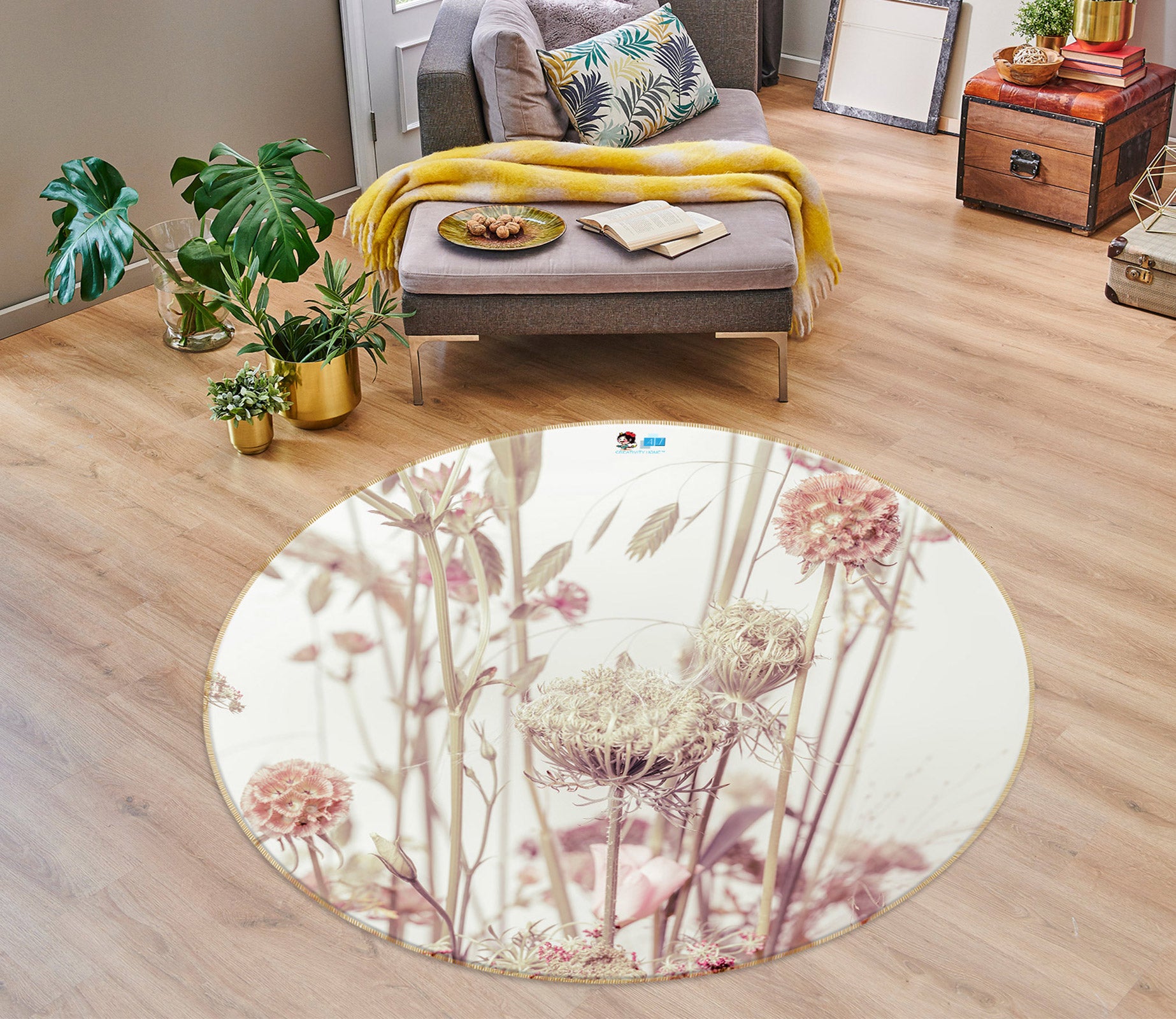 3D Flower Petals 7570 Assaf Frank Rug Round Non Slip Rug Mat