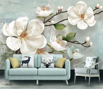 3D White Jade Flower WC1858 Wall Murals