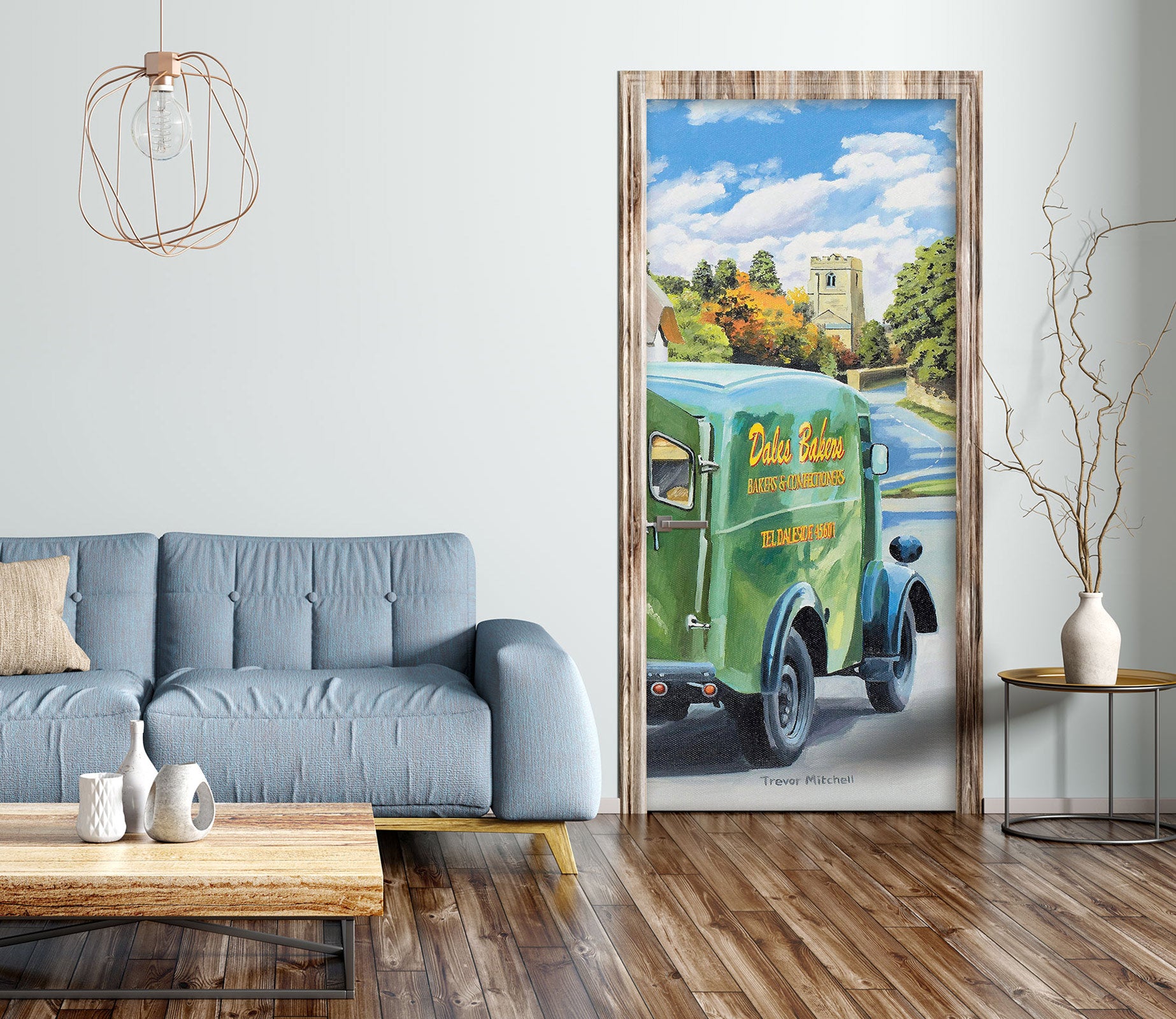 3D Green Car Road 103184 Trevor Mitchell Door Mural