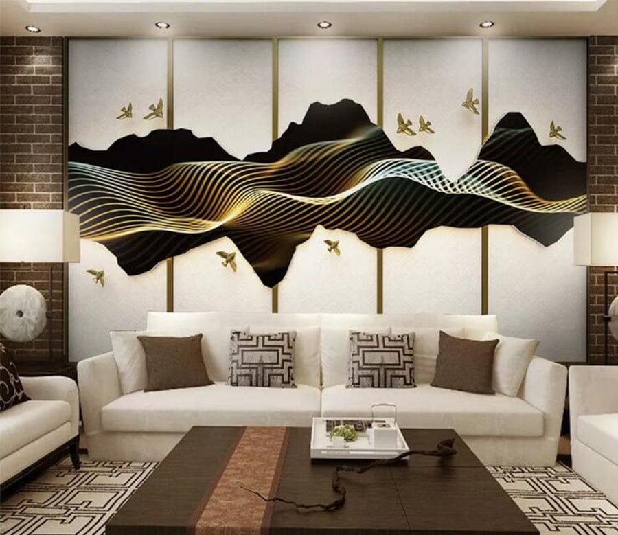 3D Golden Wave WC182 Wall Murals Wallpaper AJ Wallpaper 2 