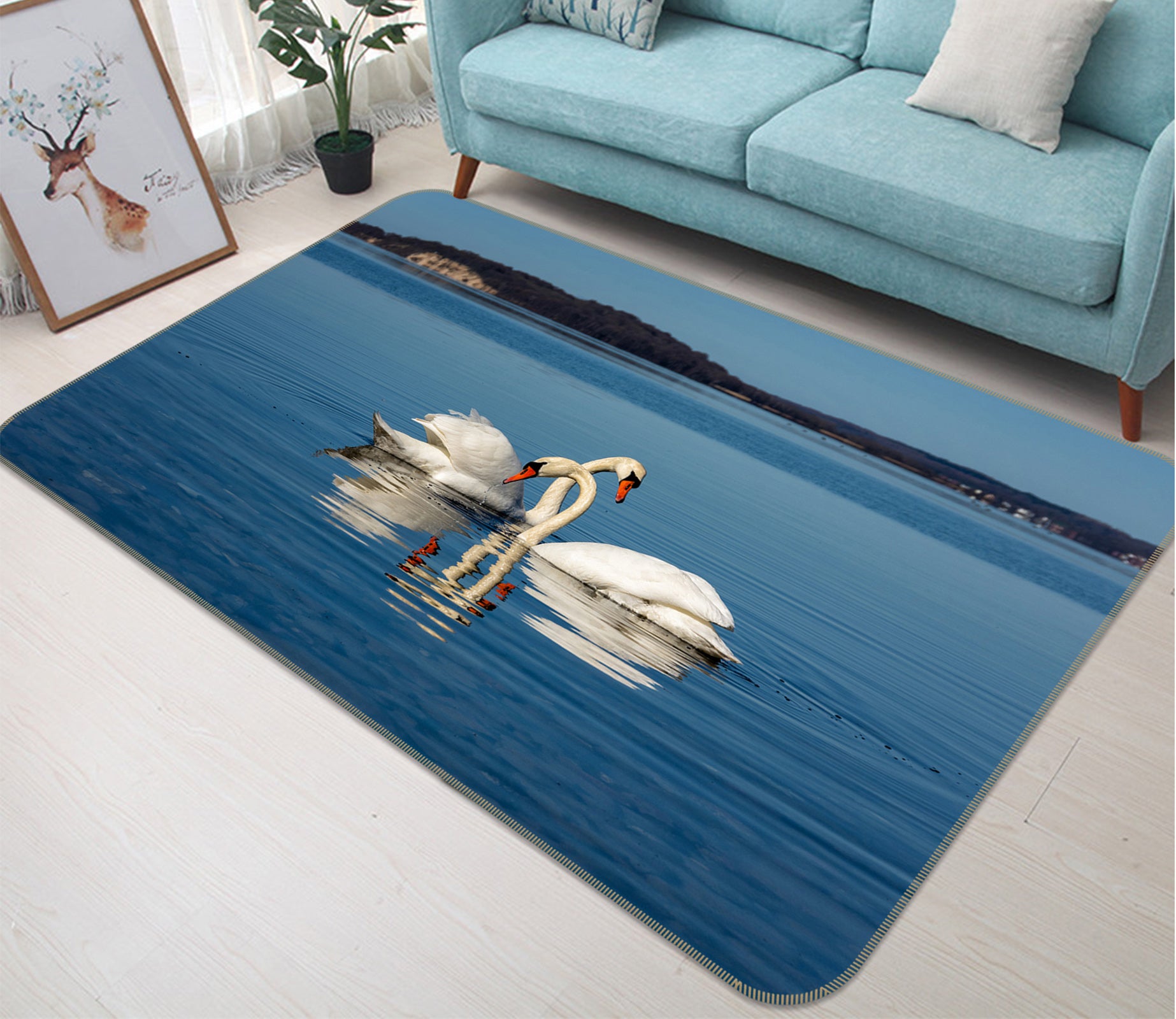 3D Lake Water Swan 82158 Animal Non Slip Rug Mat