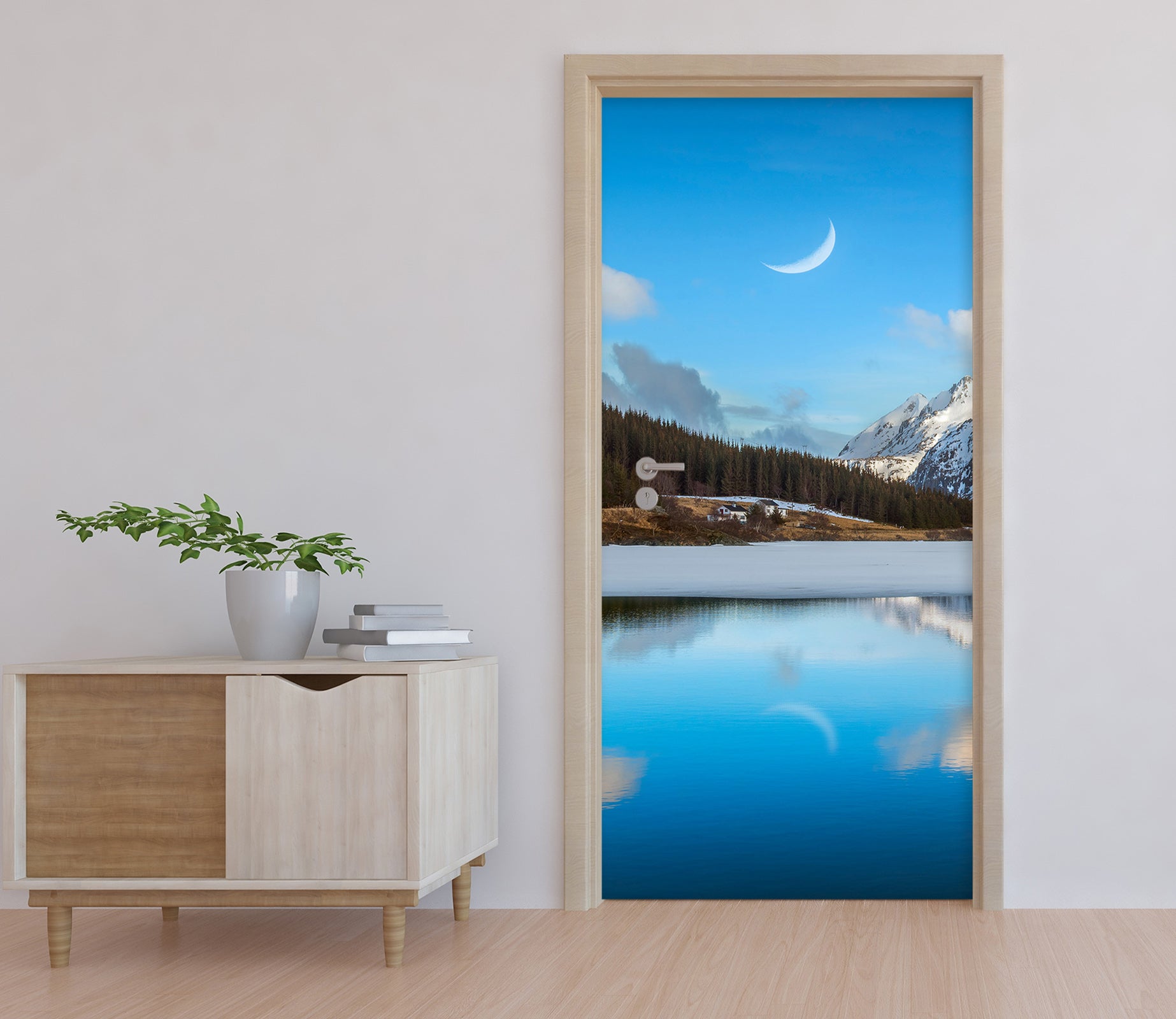 3D Moon Mountains Trees 11596 Marco Carmassi Door Mural