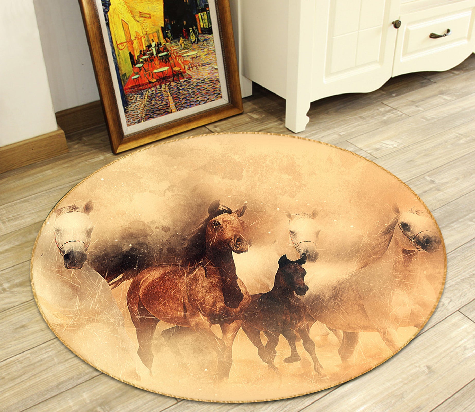 3D Horse Group 82242 Animal Round Non Slip Rug Mat