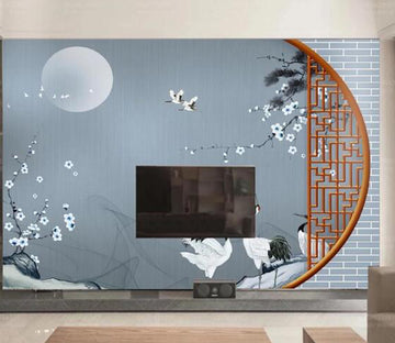 3D Crane Flower Moon WC2276 Wall Murals