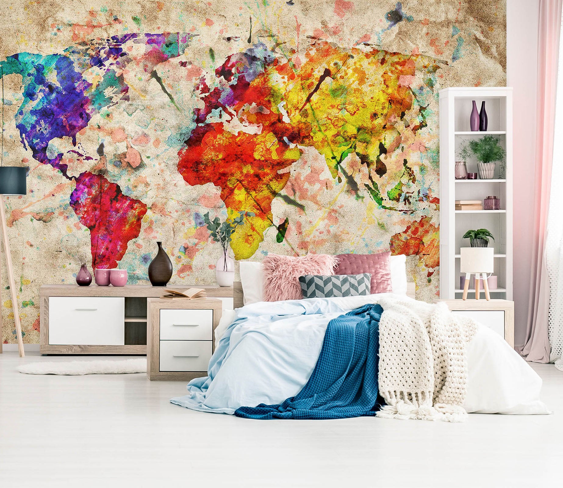 3D Vibrant Colors 2039 World Map Wall Murals