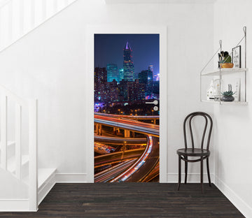 3D High-Rise Night Highway 119107 Marco Carmassi Door Mural