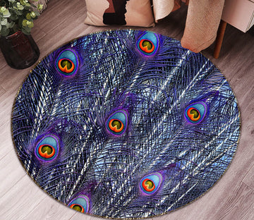 3D Peacock Feather 82038 Animal Round Non Slip Rug Mat