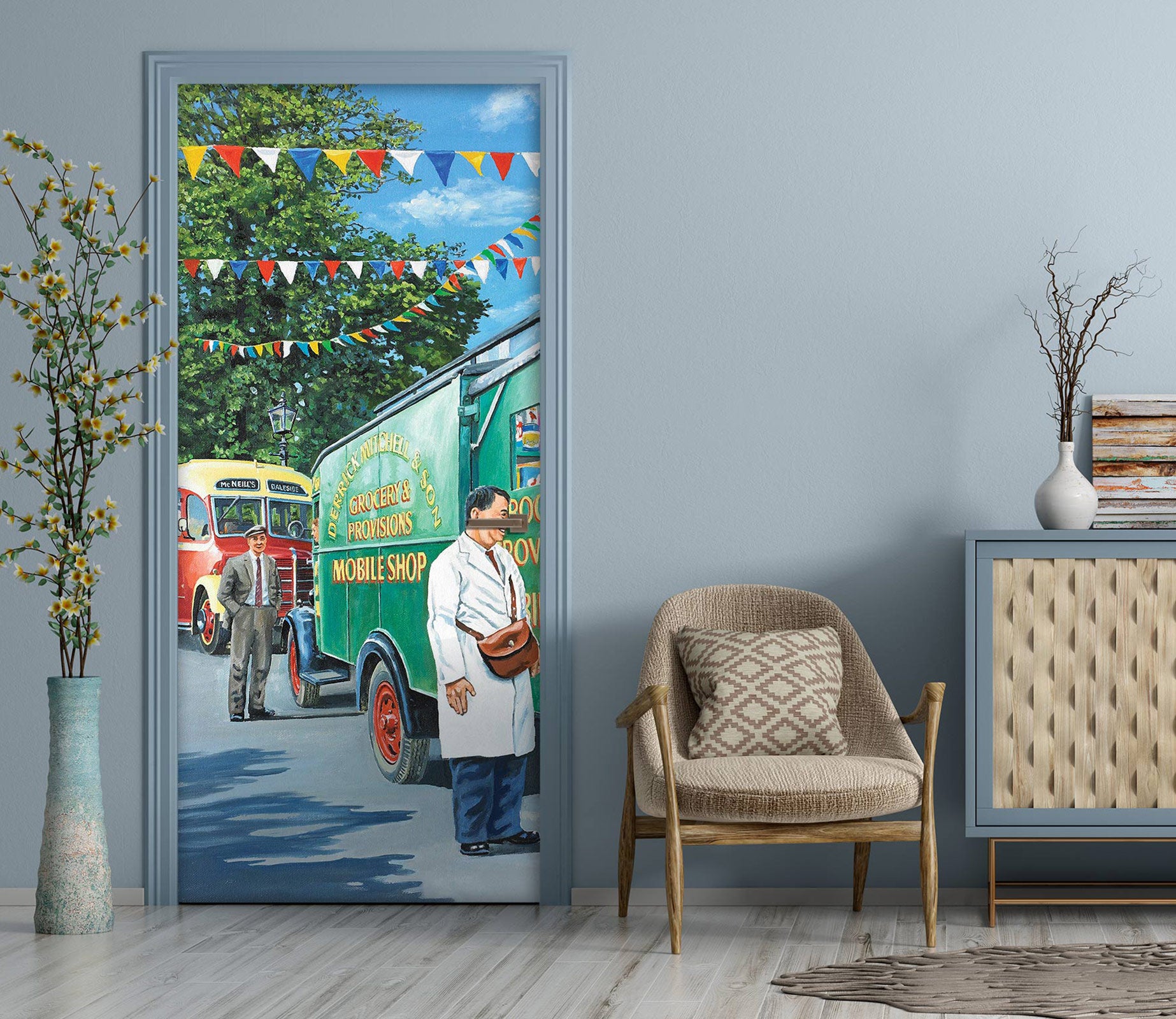 3D Green Car Bus 10398 Trevor Mitchell Door Mural