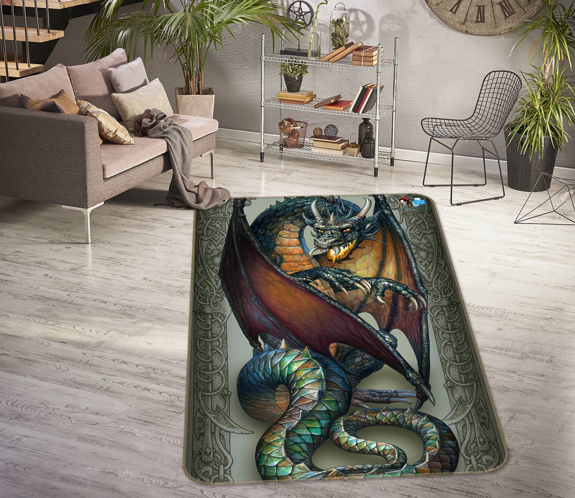 3D Green Dragon 5187 Ciruelo Rug Non Slip Rug Mat