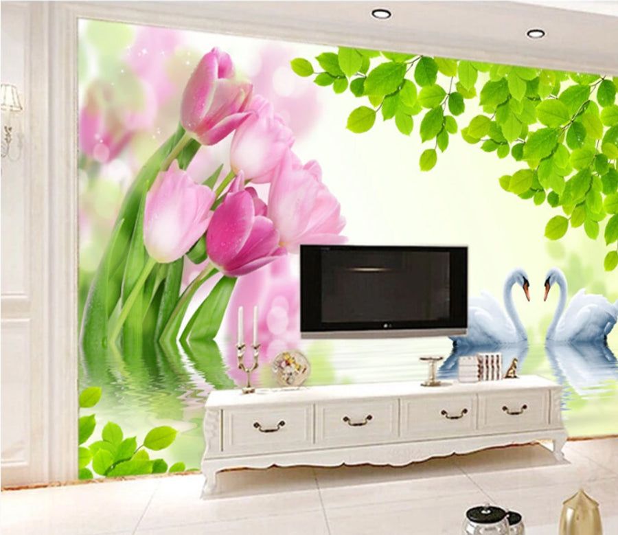 3D Swan Flower WC255 Wall Murals