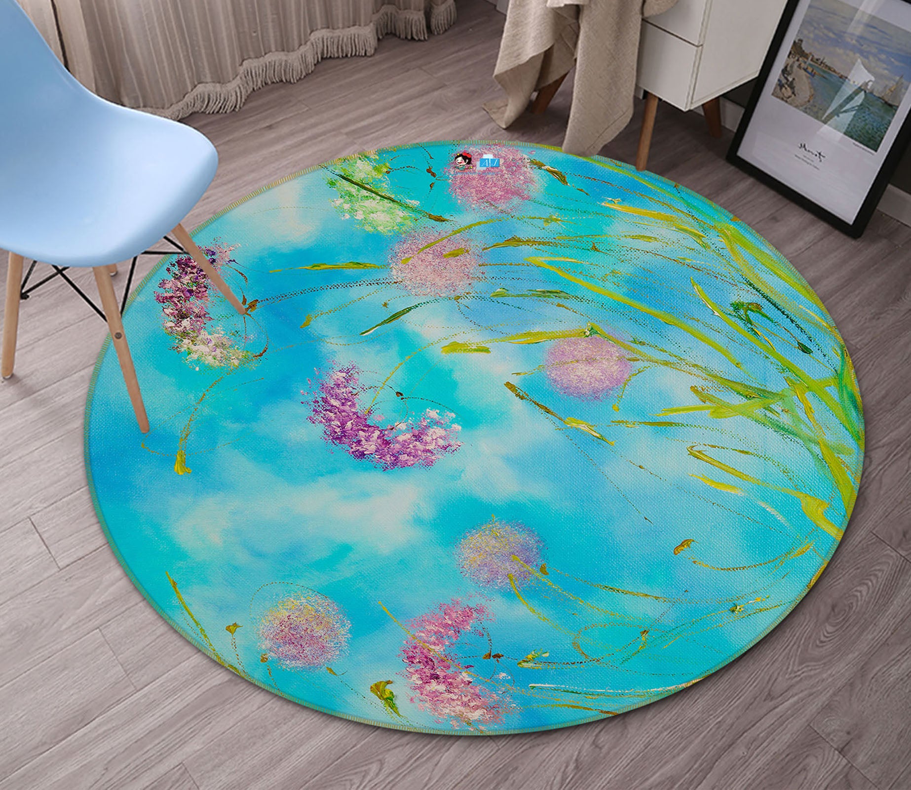 3D Pink Flower Grass 832 Skromova Marina Rug Round Non Slip Rug Mat