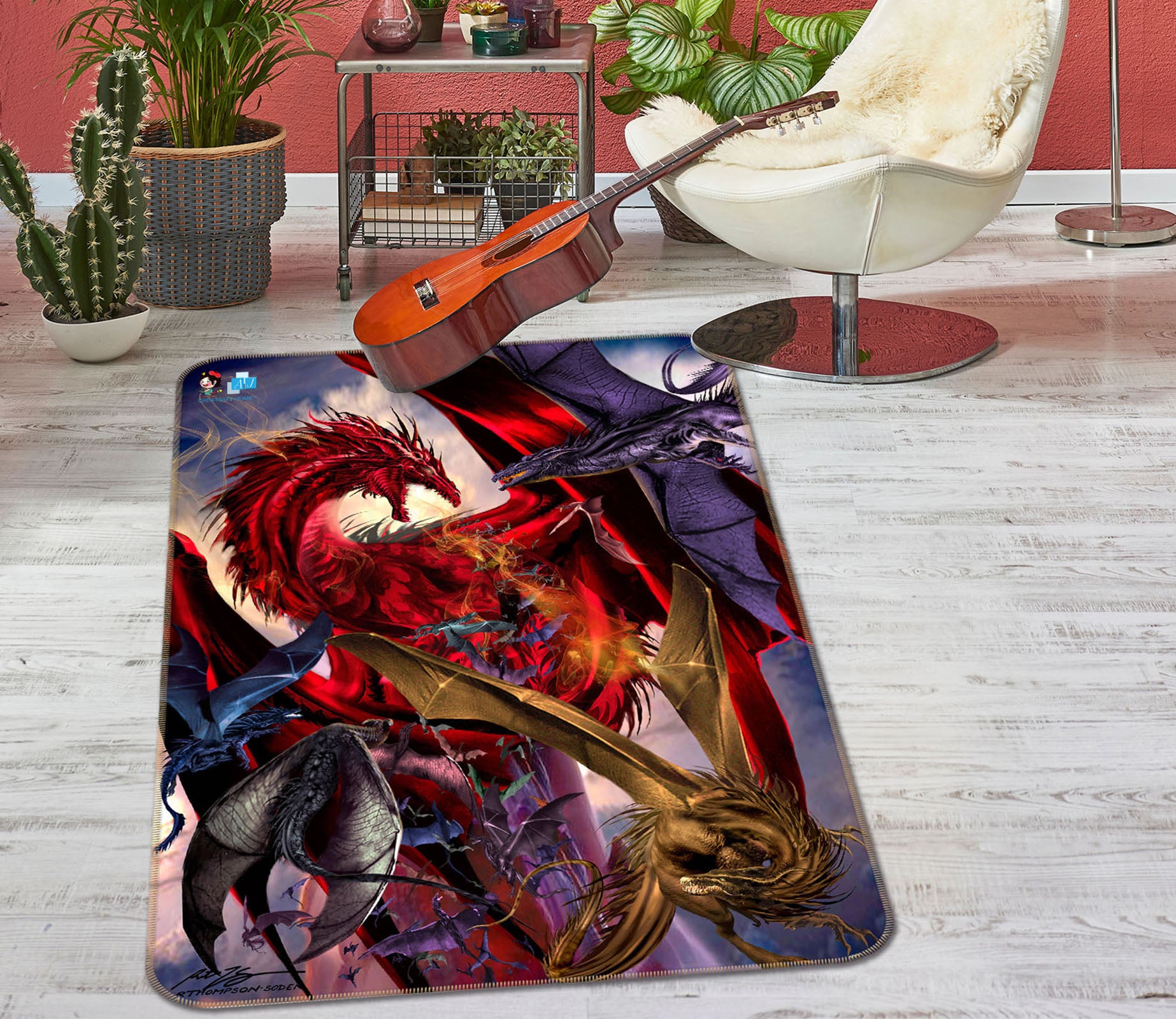 3D Red Dragon 8228 Ruth Thompson Rug Non Slip Rug Mat