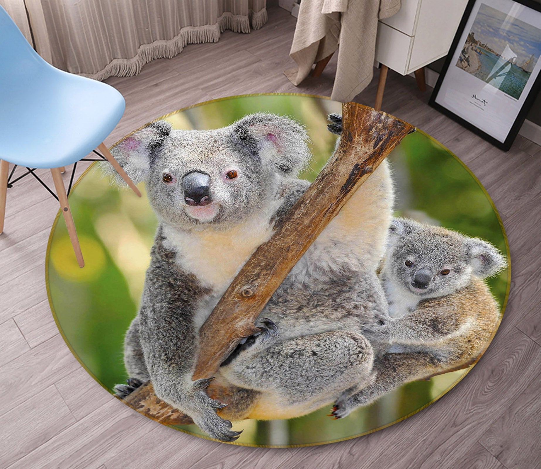 3D Koala Tree 37191 Animal Round Non Slip Rug Mat