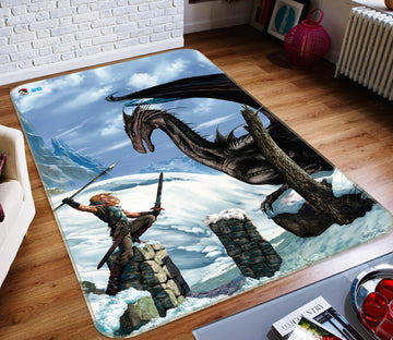 3D Man And Dragon 5181 Ciruelo Rug Non Slip Rug Mat