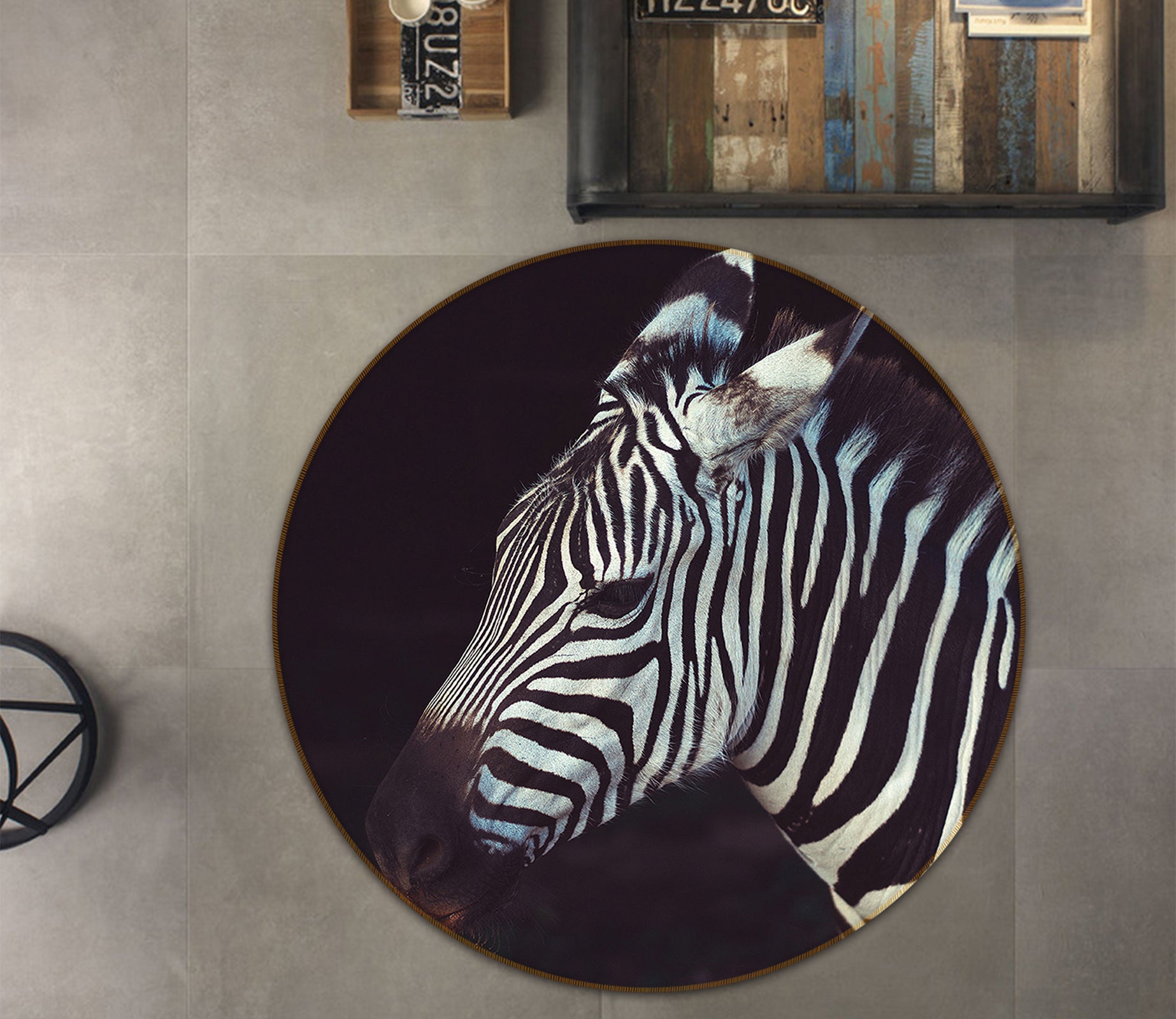 3D Zebra Head 82191 Animal Round Non Slip Rug Mat