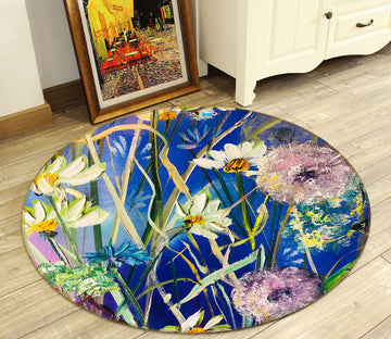 3D White Daisy Petals 860 Skromova Marina Rug Round Non Slip Rug Mat