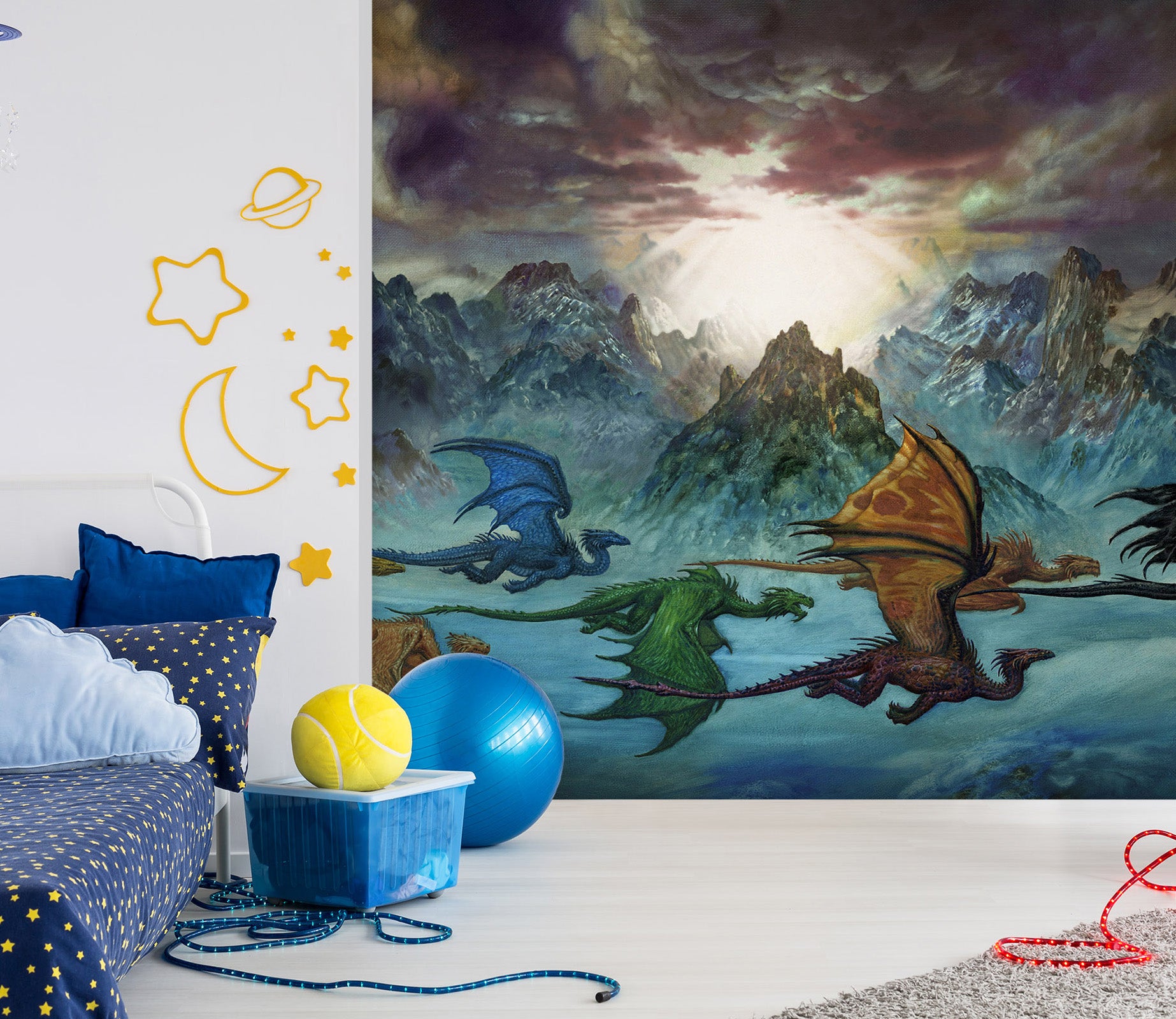 3D Mountain Peak Color Dragon 7066 Ciruelo Wall Mural Wall Murals