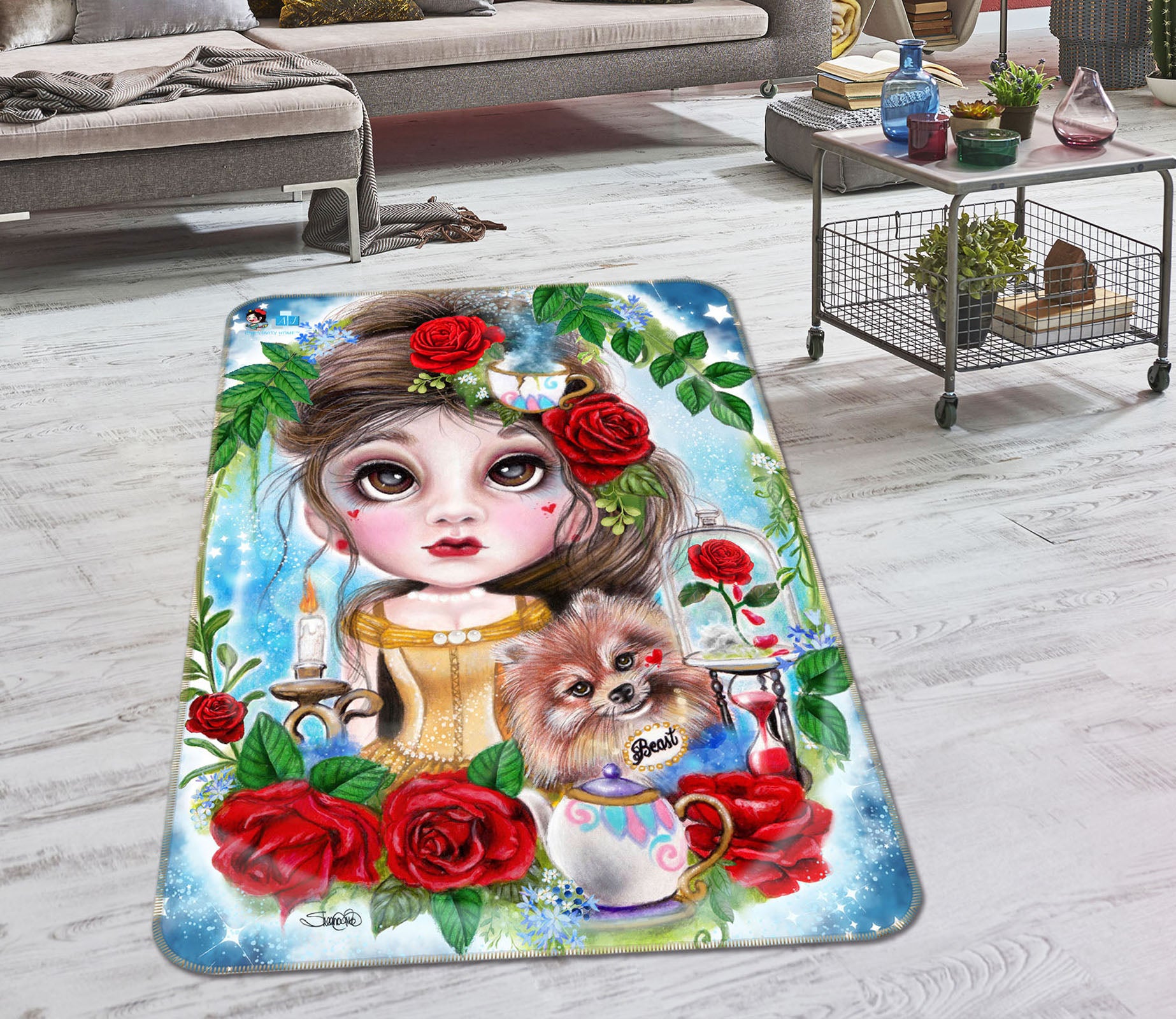 3D Red Rose Girl 8511 Sheena Pike Rug Non Slip Rug Mat