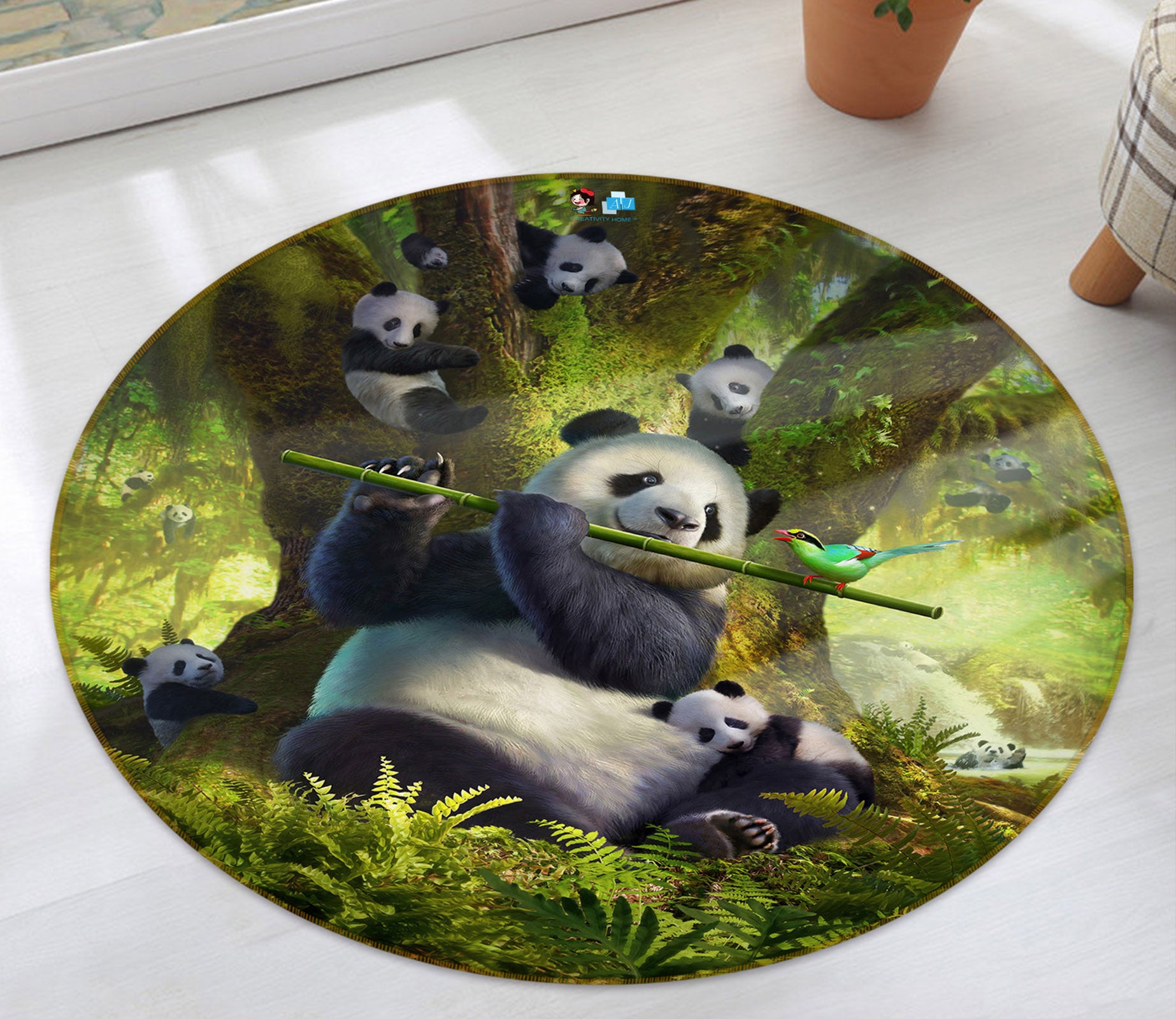 3D Panda Trees 83139 Jerry LoFaro Rug Round Non Slip Rug Mat