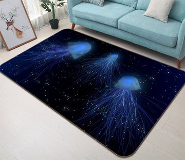 3D Blue Jellyfish 100 Animal Non Slip Rug Mat