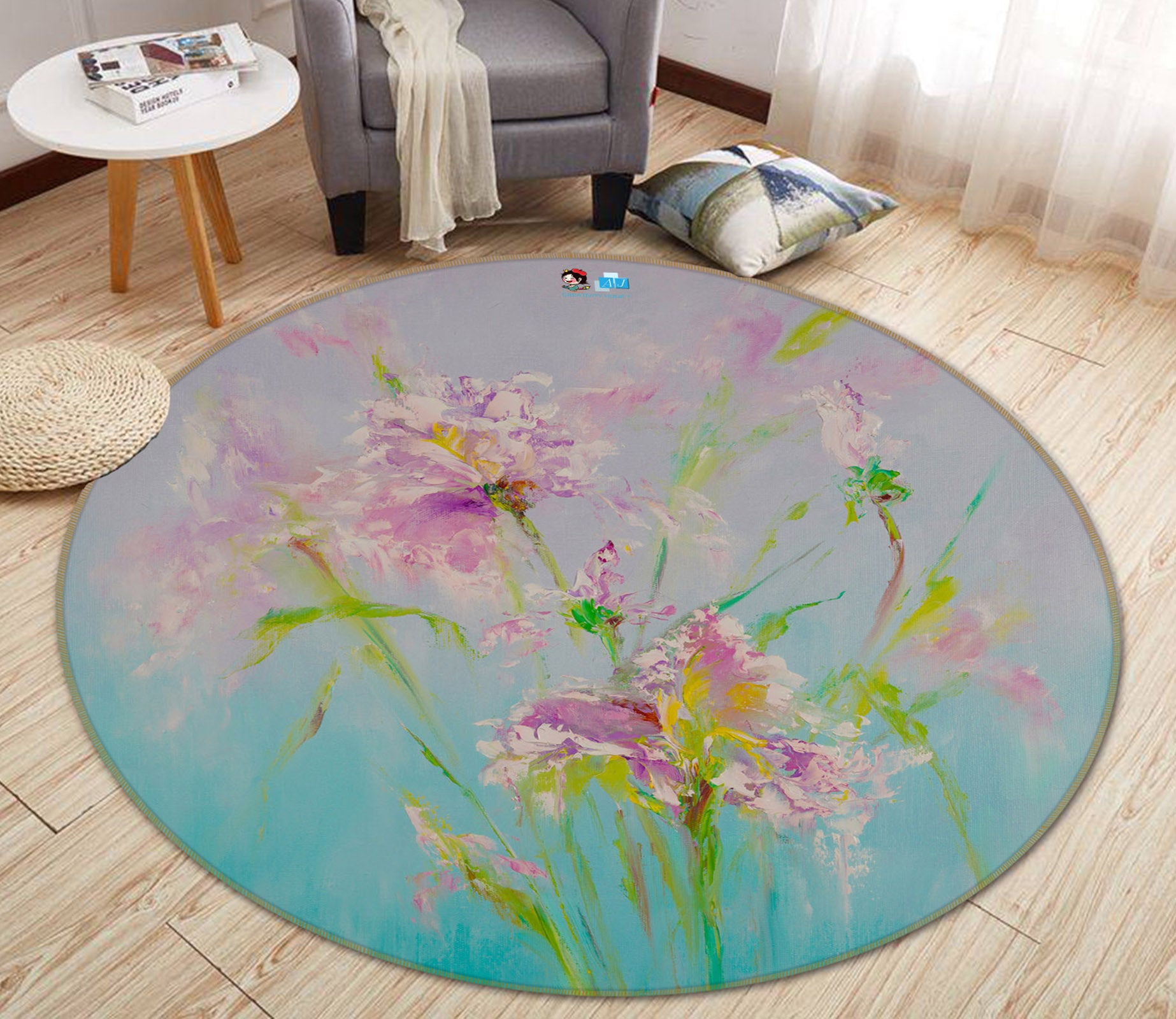 3D Pink Cute Bouquet 849 Skromova Marina Rug Round Non Slip Rug Mat