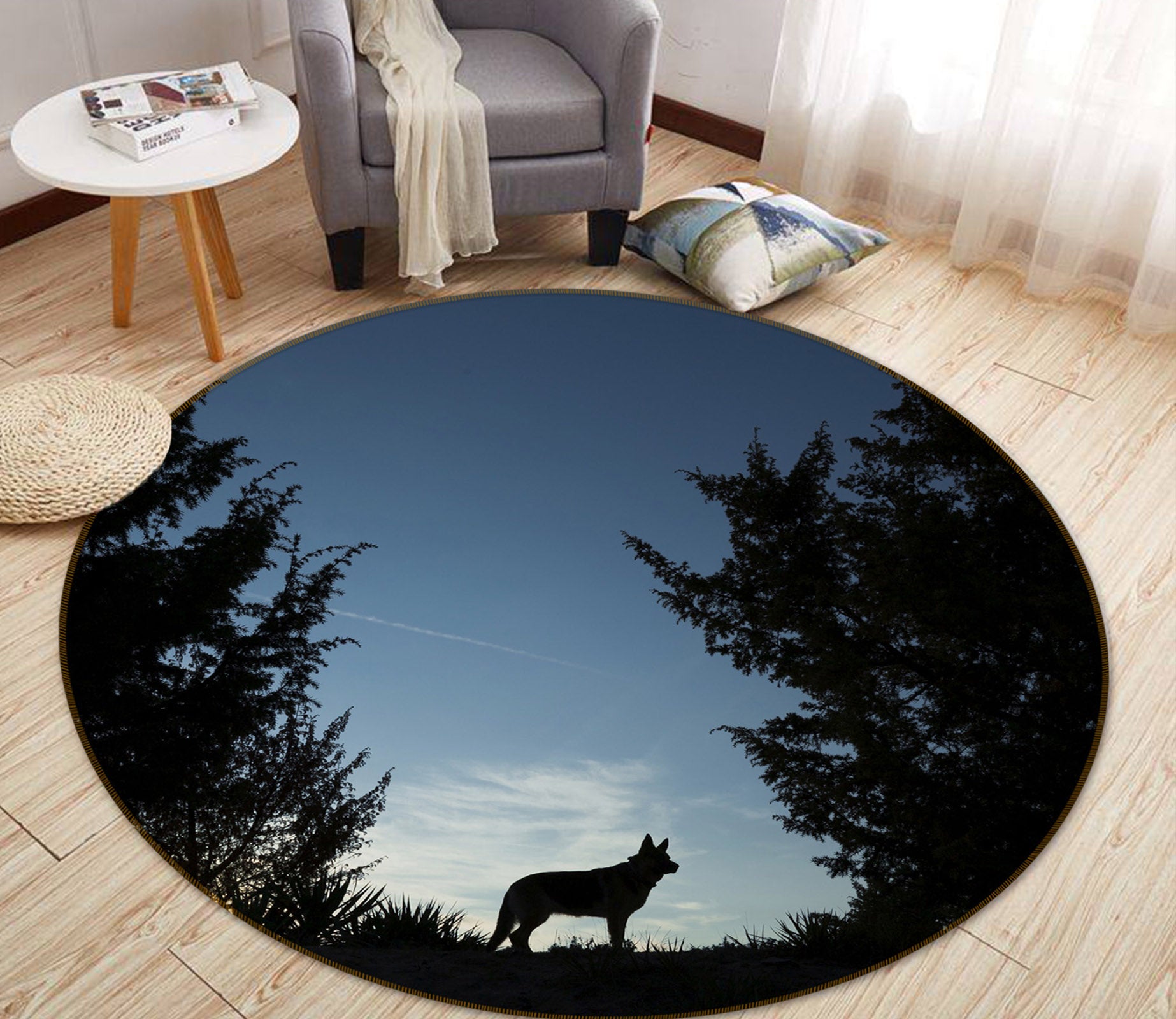 3D Wolf Shadow 37176 Animal Round Non Slip Rug Mat