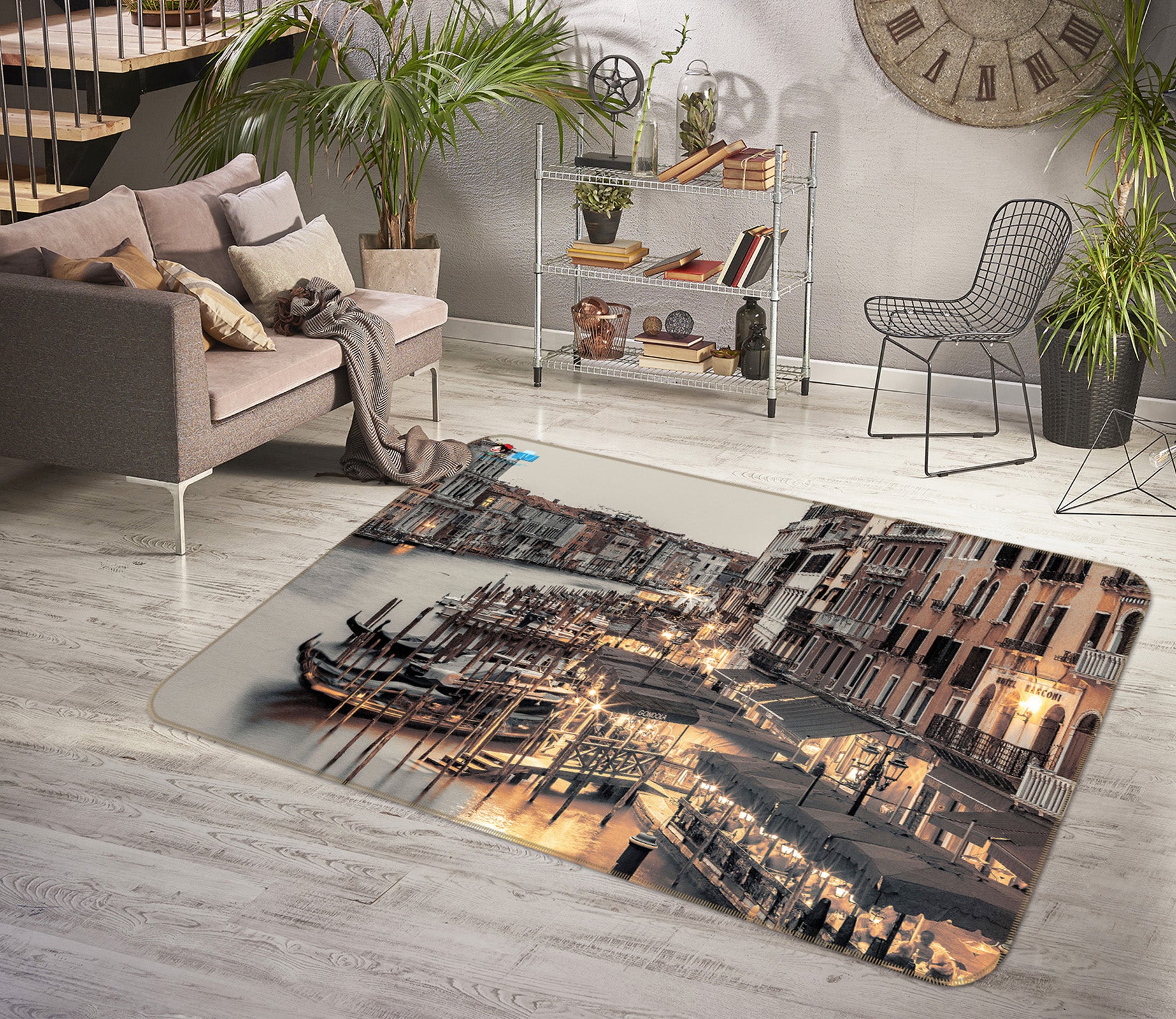 3D Small Town Boat 6714 Assaf Frank Rug Non Slip Rug Mat