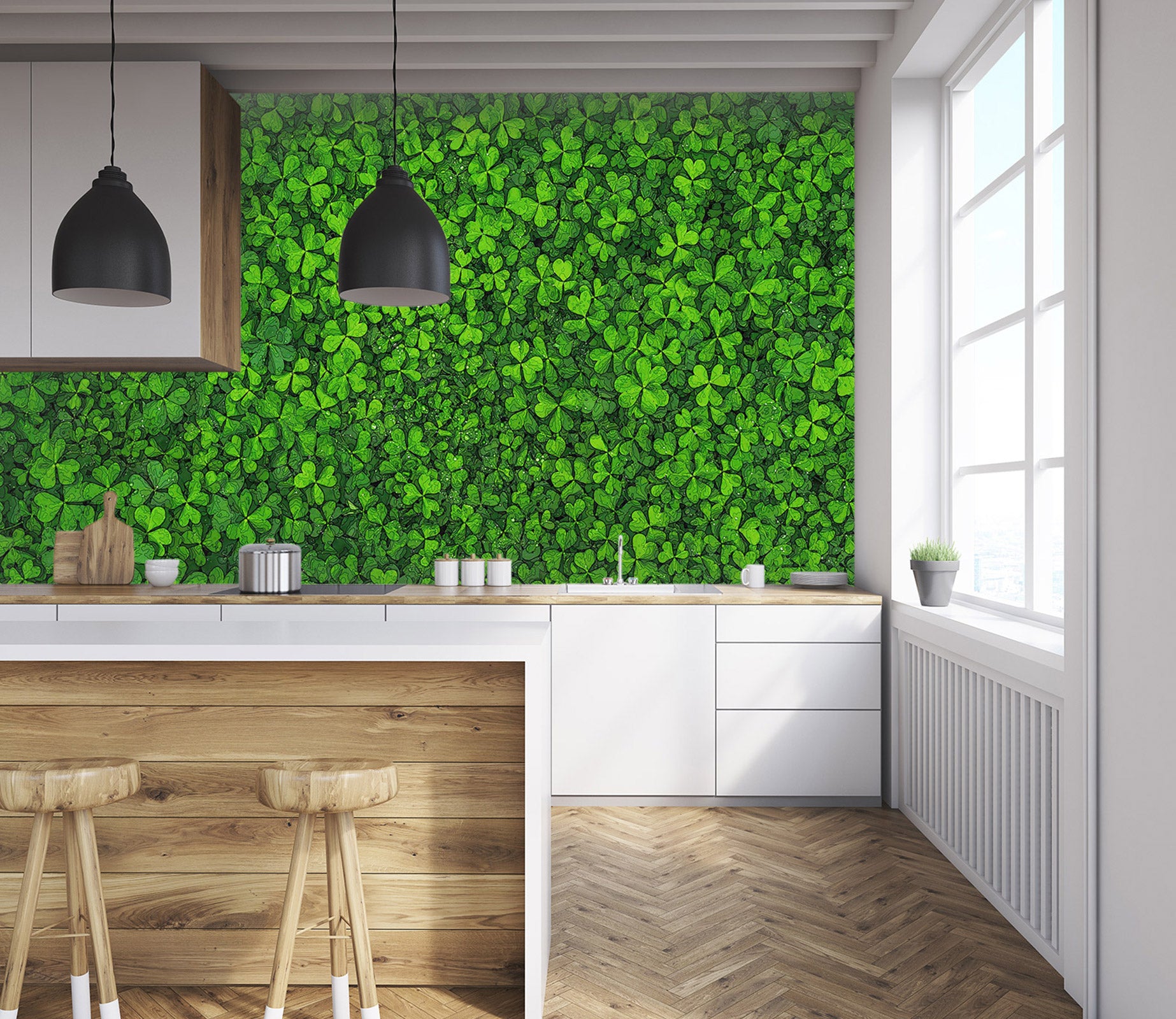 3D Green Leaves 9137 Alius Herb Wall Mural Wall Murals