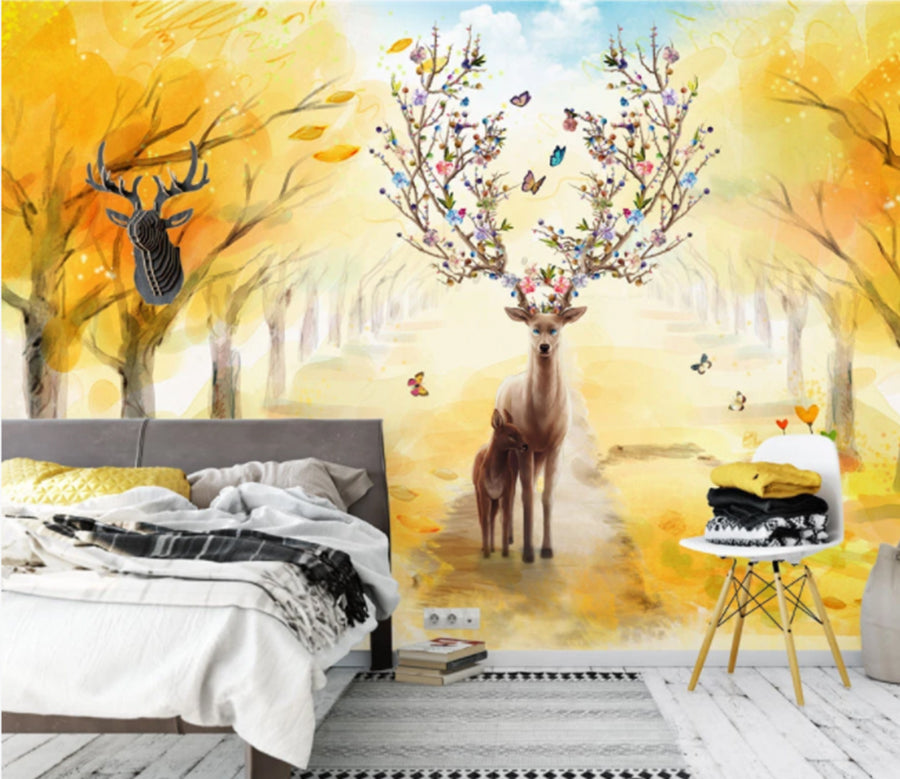 3D Autumn Deer WC798 Wall Murals