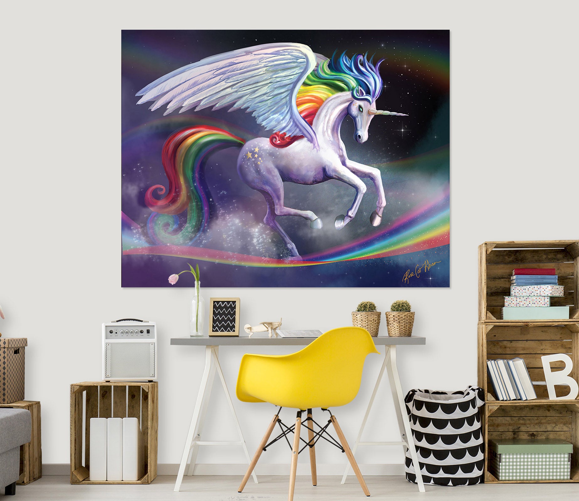 3D White Horse 112 Rose Catherine Khan Wall Sticker