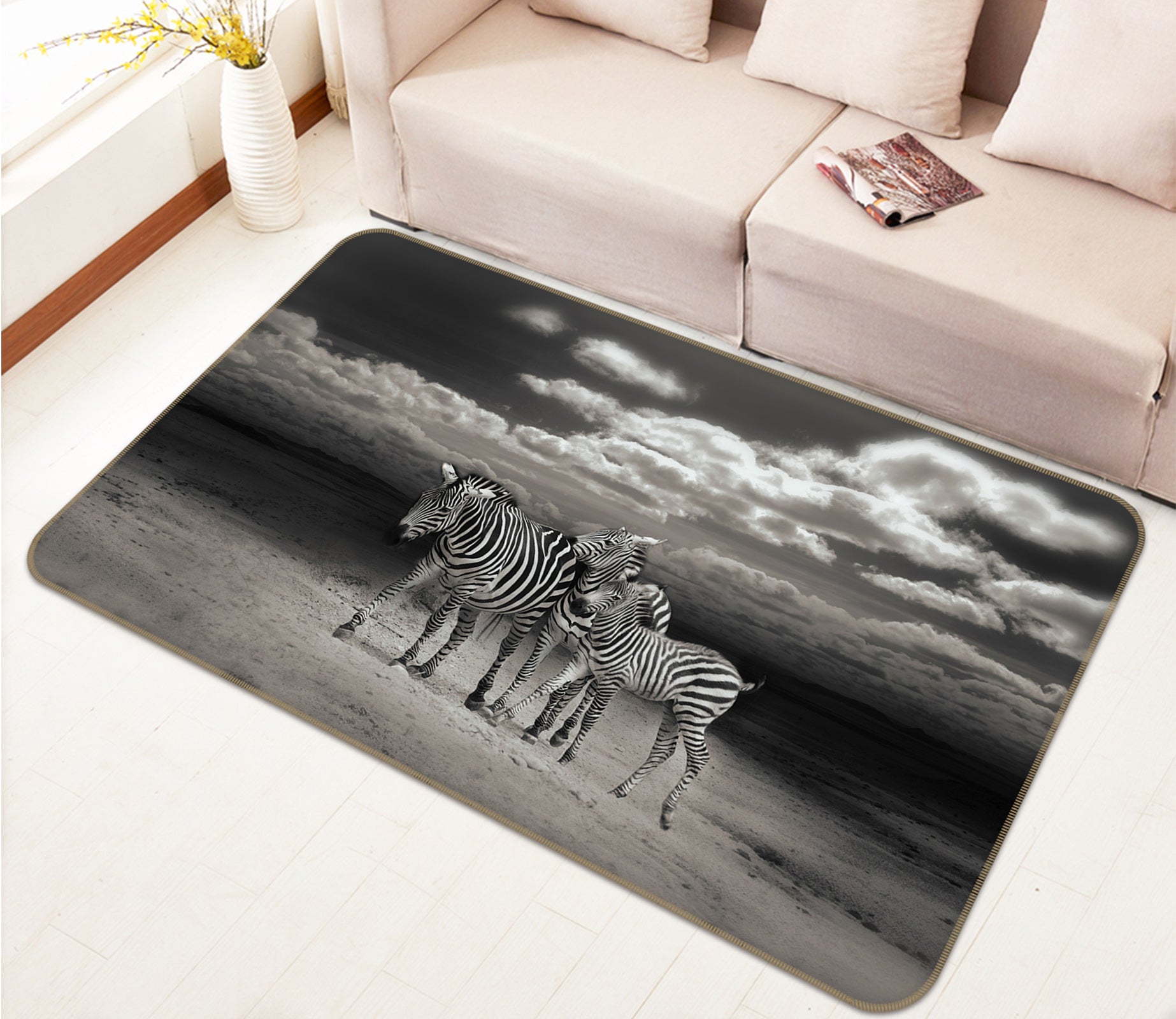 3D Three Zebras 82172 Animal Non Slip Rug Mat