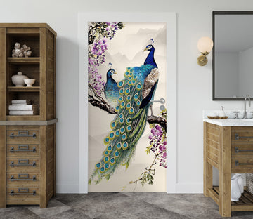 3D Green Peacock 25003 Door Mural