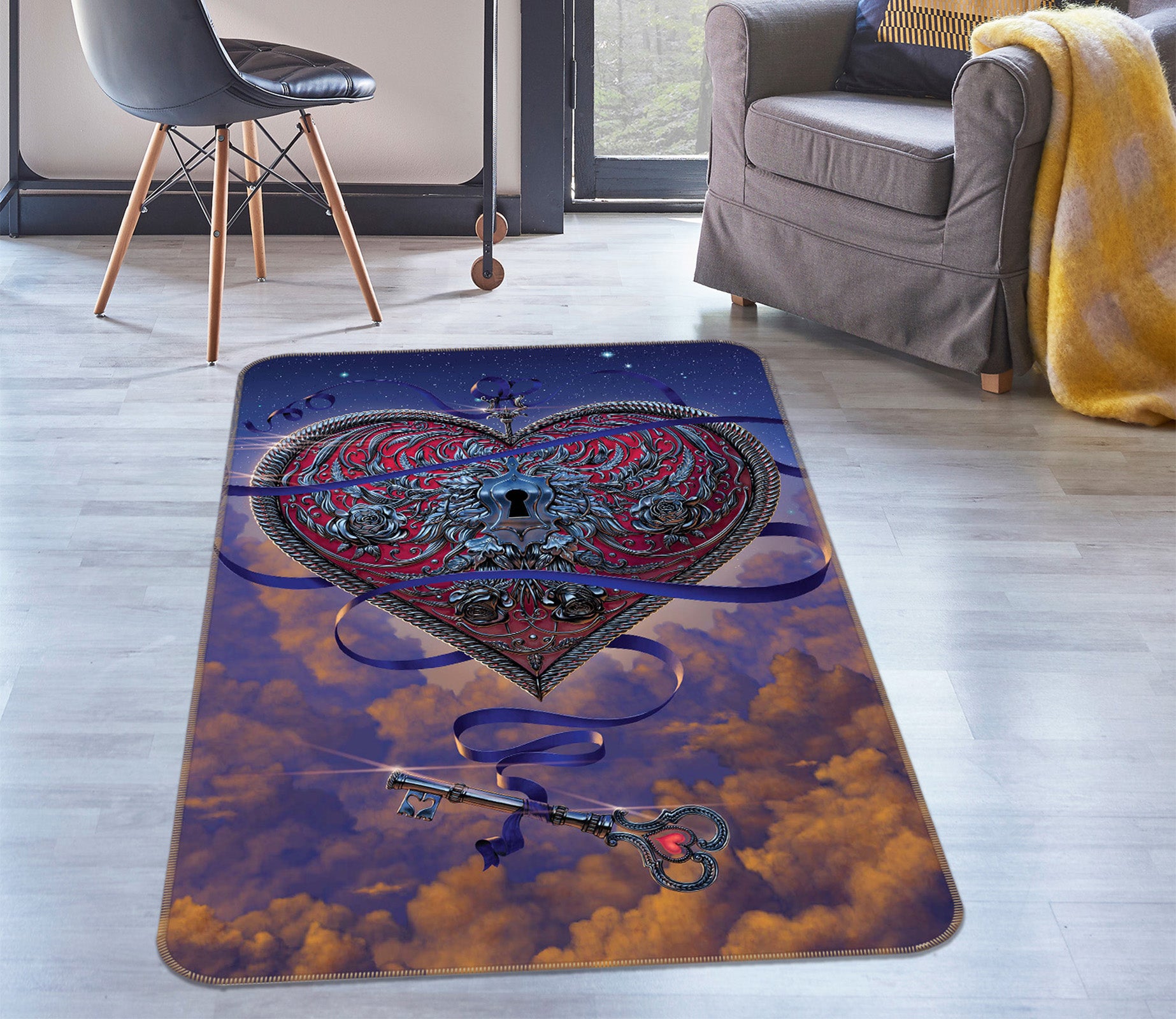 3D Heart Lock Key 84228 Vincent Hie Rug Non Slip Rug Mat