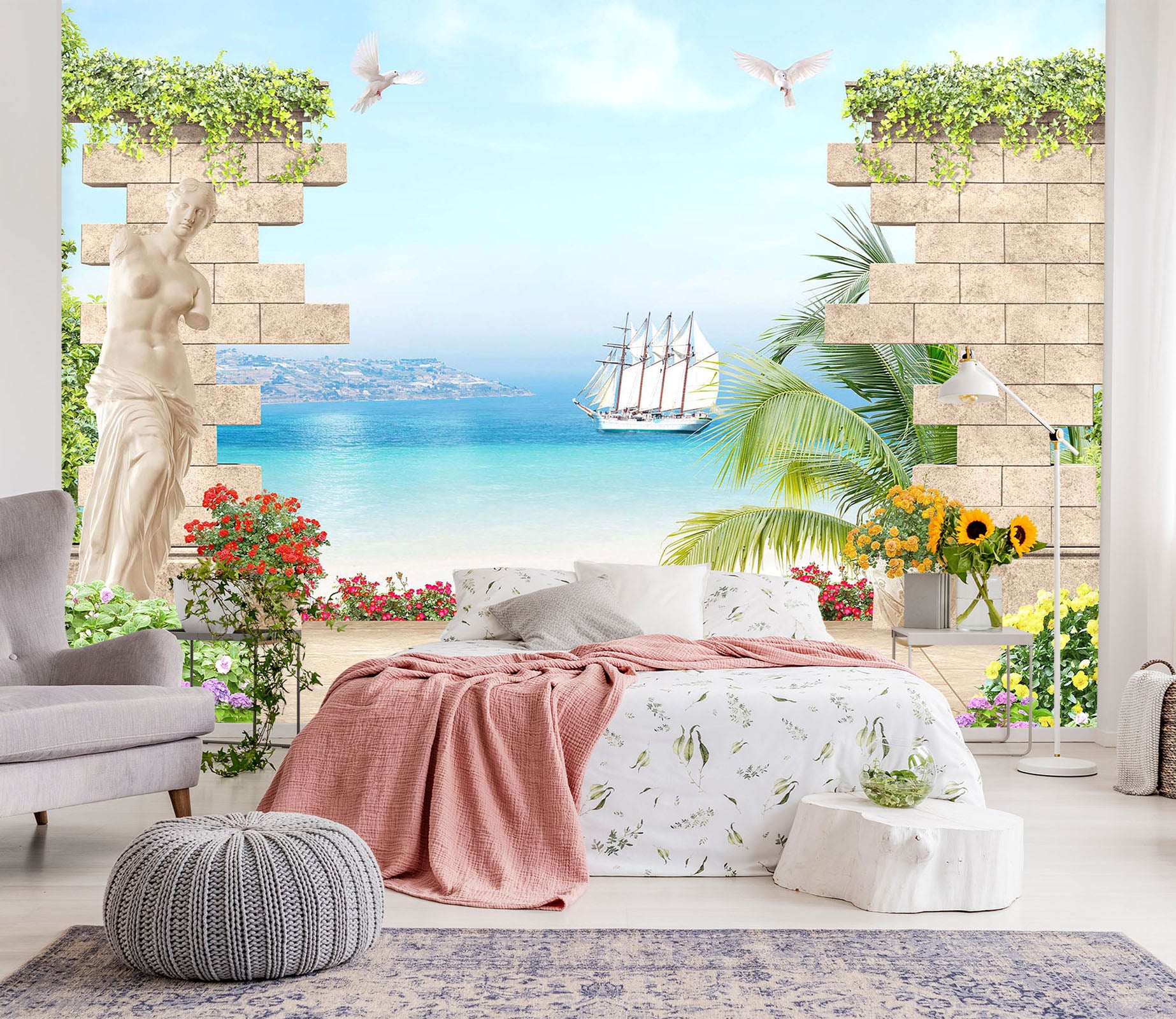 3D Sea Boat 2046 Wall Murals