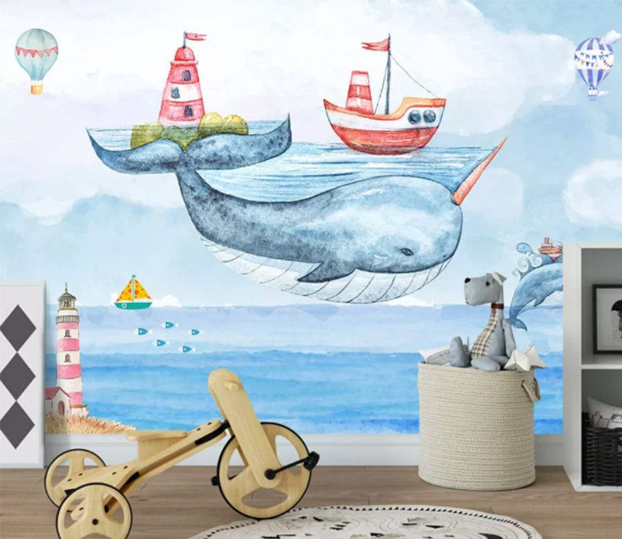 3D Whale Boat WC1042 Wall Murals