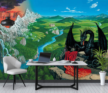 3D Meadow River Dragon 7050 Ciruelo Wall Mural Wall Murals