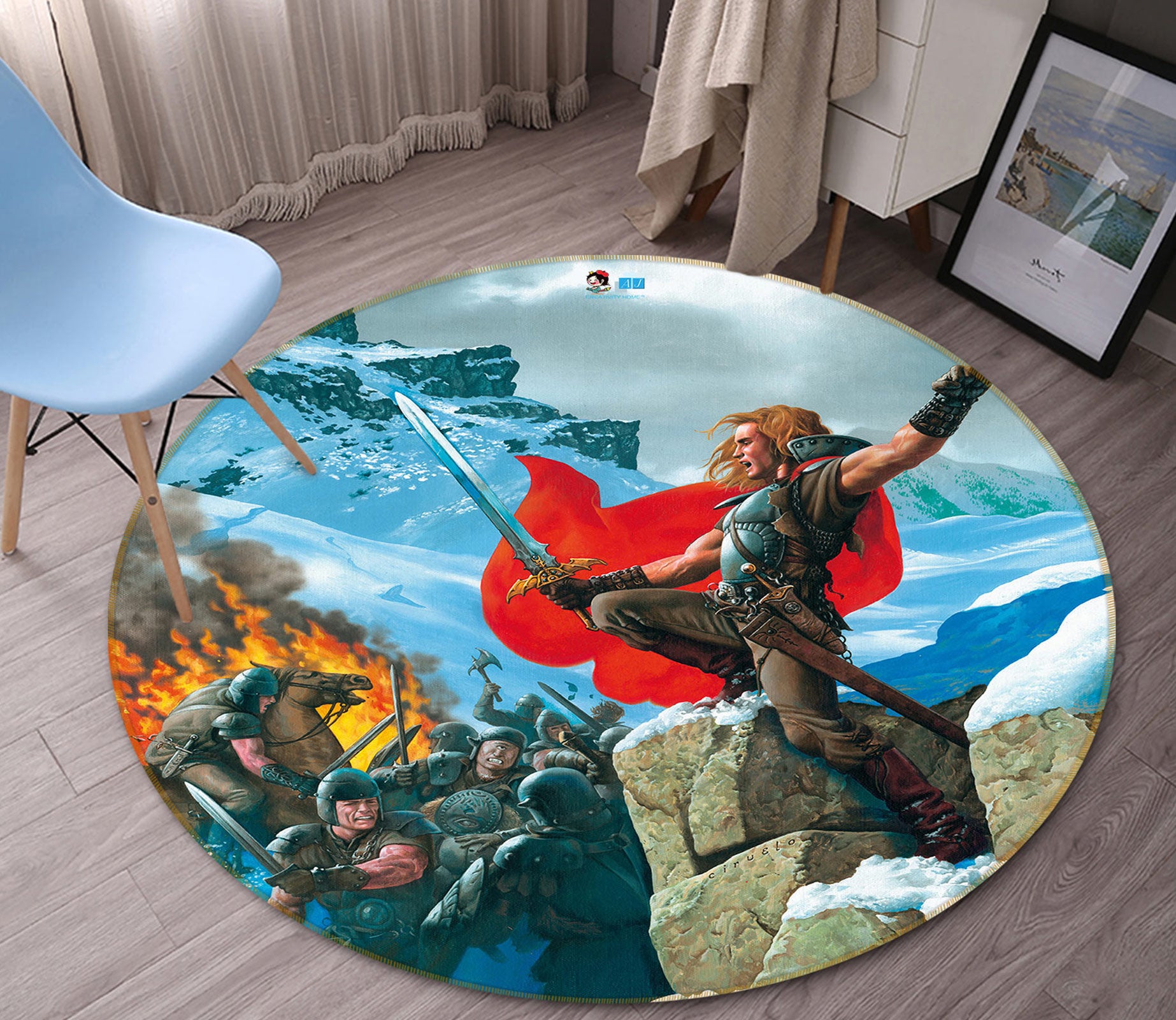 3D Snow Mountain Soldier Fighting 6077 Ciruelo Rug Round Non Slip Rug Mat