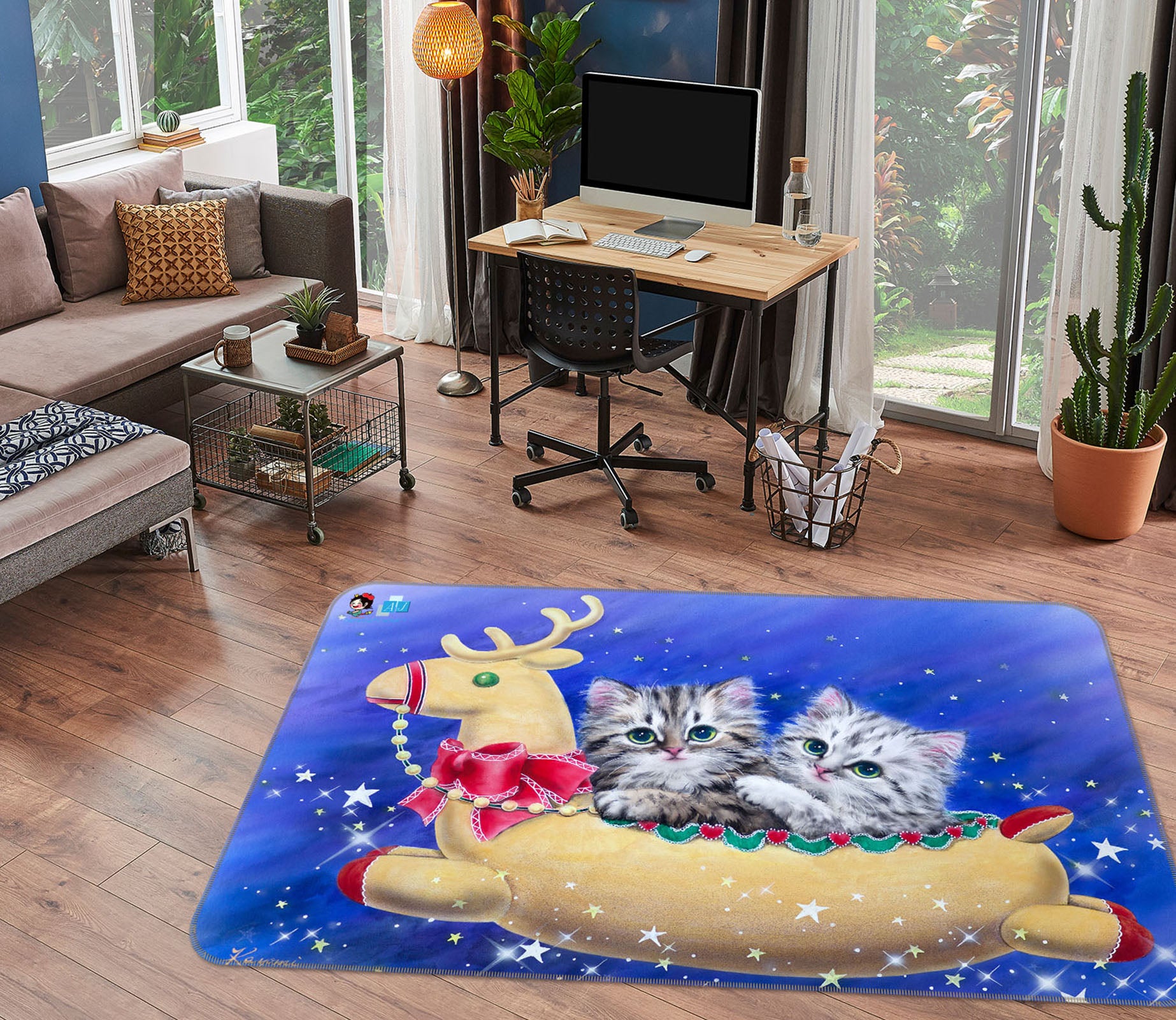 3D Trojan Cat 5741 Kayomi Harai Rug Non Slip Rug Mat