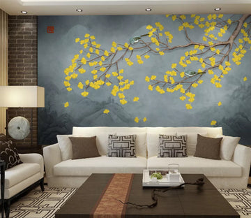 3D Yellow Leaves WC669 Wall Murals